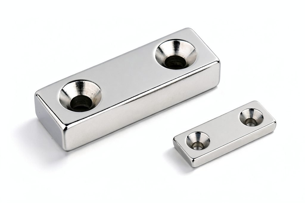 Double countersunk block magnets with two holes