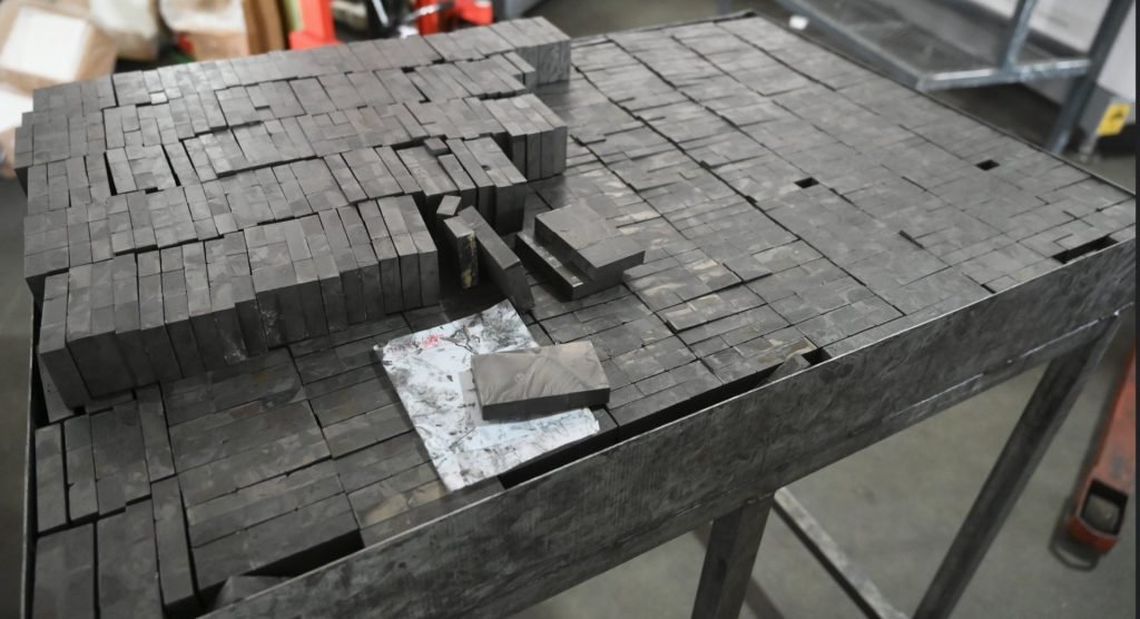 Sintered neodymium blocks cut into plates on the multi-wire saw