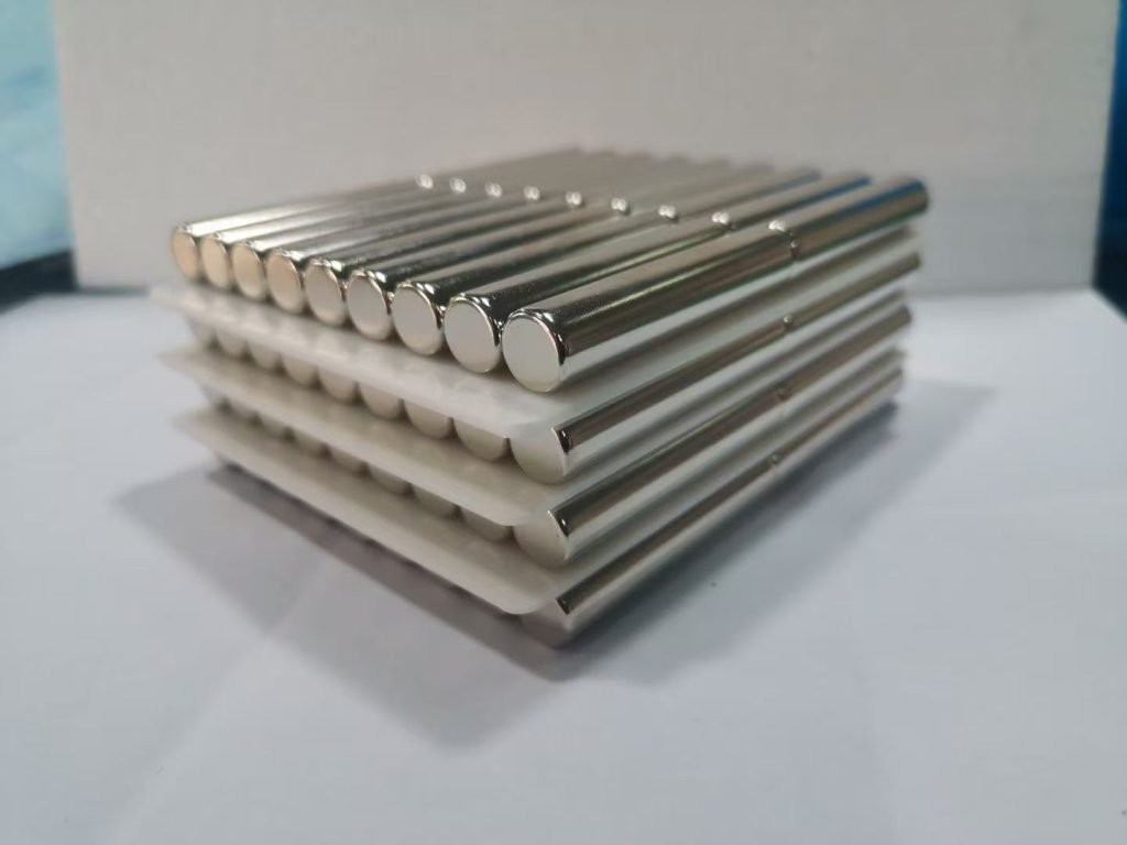 Nickel-plated neodymium rods packed with separators between layers