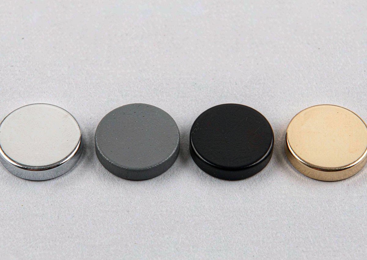 Coating and plating: neodymium discs with nickel, zinc, epoxy and gold finishes
