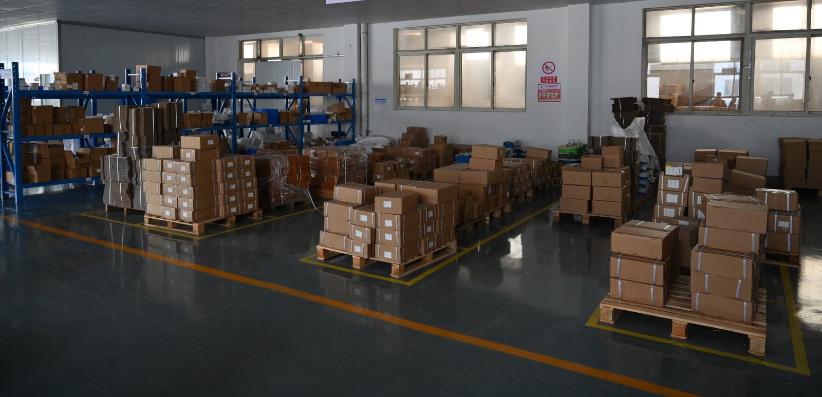 Finished magnet warehouse with packed cartons ready for shipment
